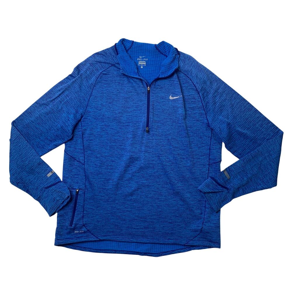 Nike Running Shirt Mens XL Blue Dri Fit Sphere Element Half Zip Thumbholes